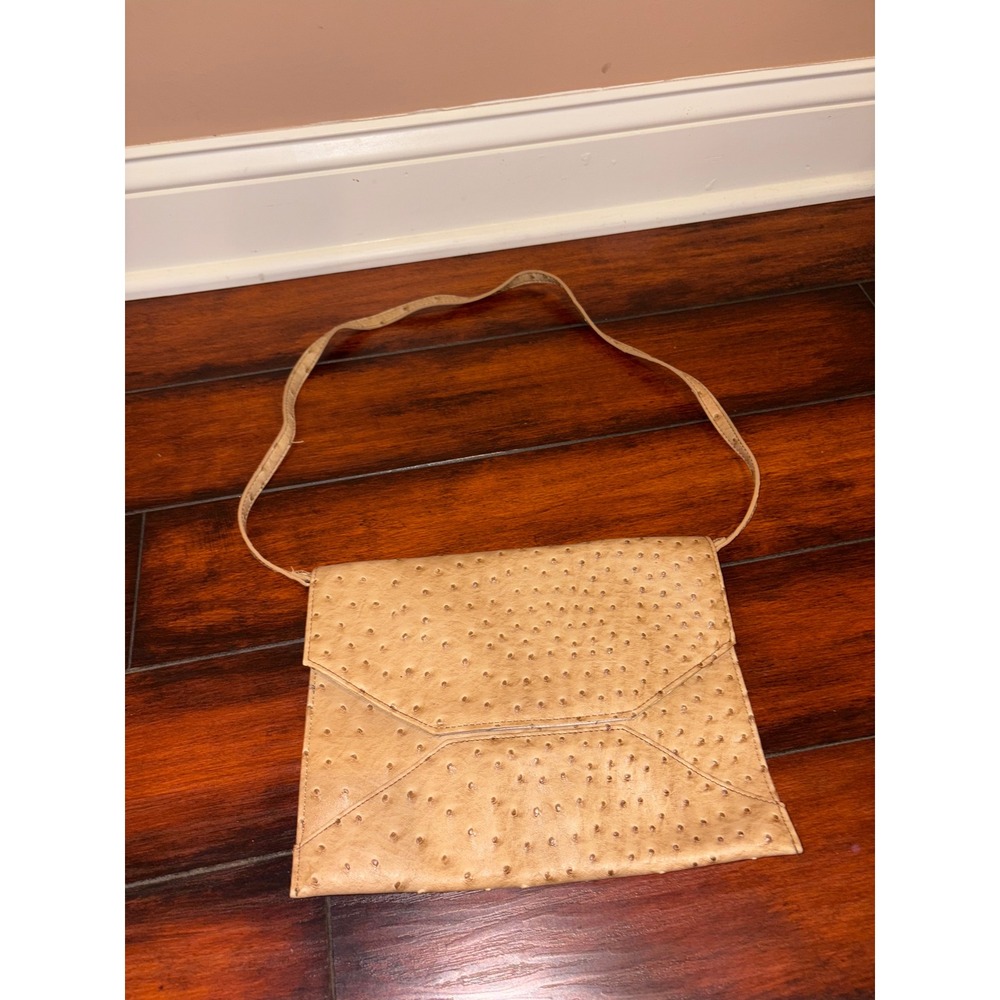 Merona Shoulder Bag Ostrich Embossed Tan Clutch Envelope Style Purse